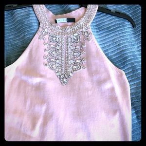 Peach blouse. Embellished jewels